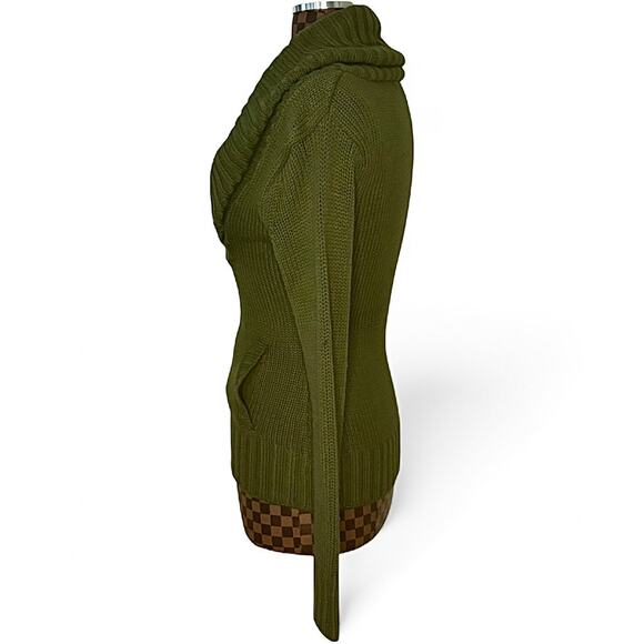 Y2K Wet Seal Sweater Medium Army Green Cowl Neck Plunge Neckline Preppy Vtg - Picture 3 of 10